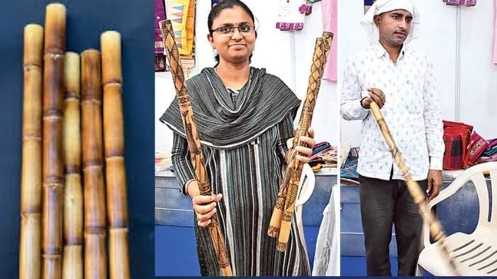 tribal bamboo exercise sticks attract visitors at handloom expo